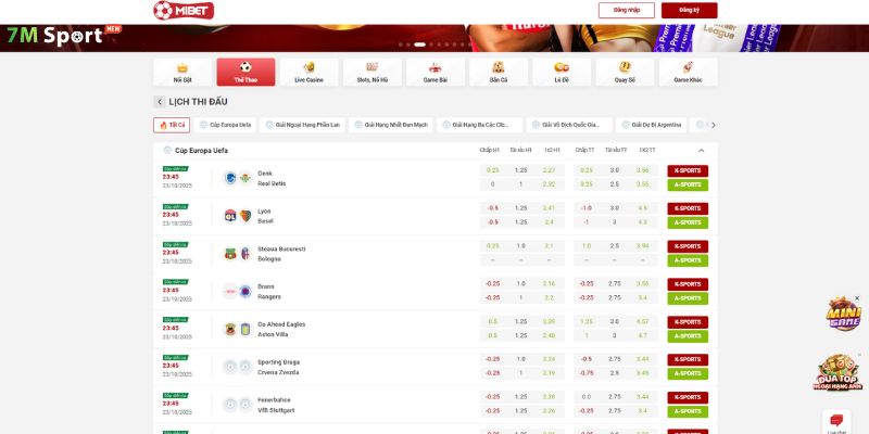 MIBET vẫn luôn cập nhật tỷ lệ kèo liên tục, nhanh chóng và chuẩn xác 